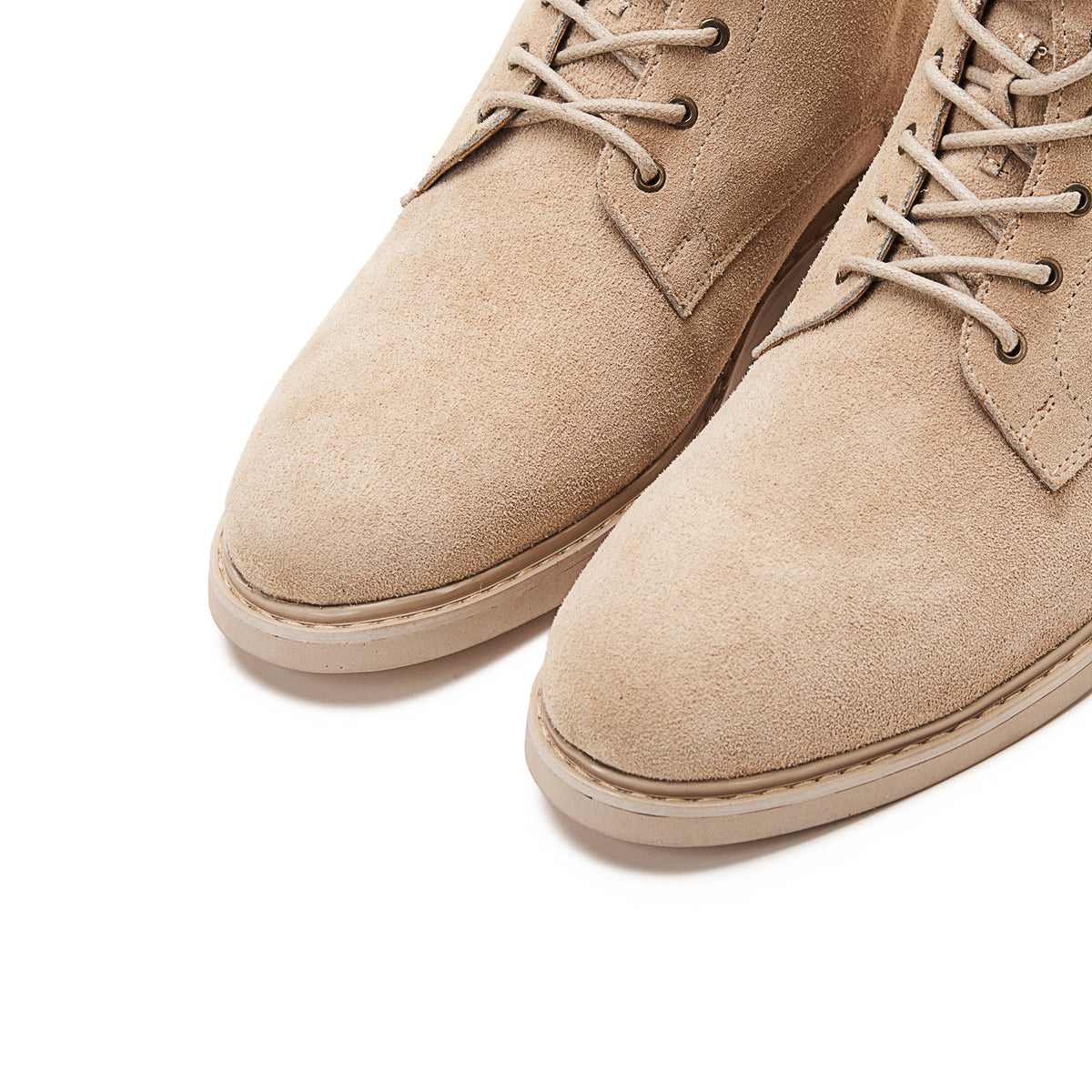Suede Lace Up Genuine Leather Half Boots — Beige