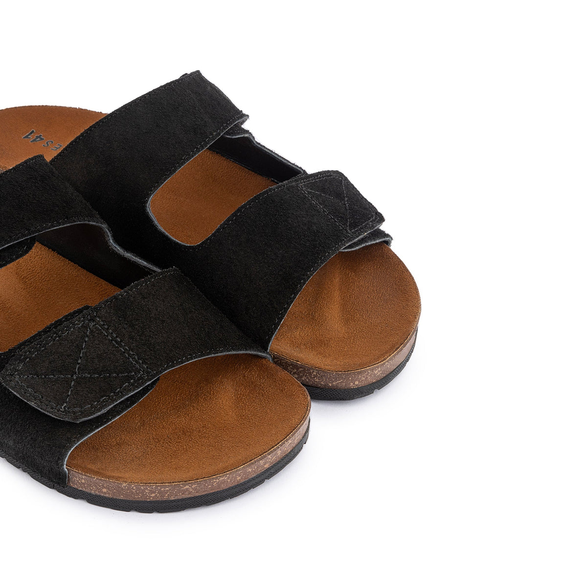 Double Leather Soft Footbed Sandal — Black