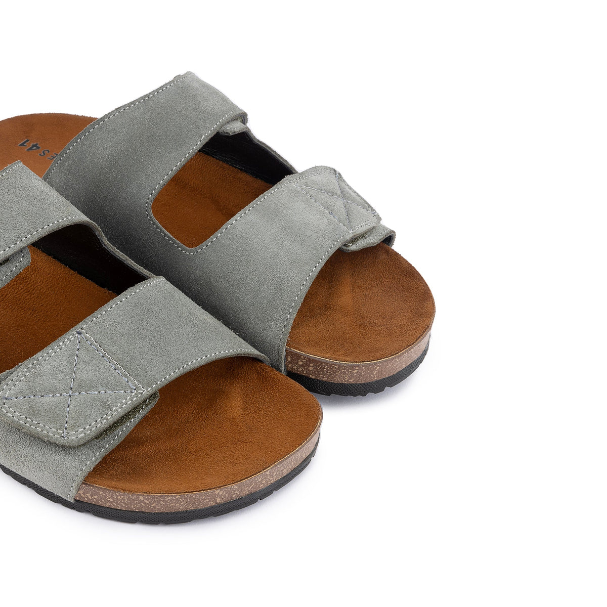 Suede Double-Strap Velcro Slide — Gray