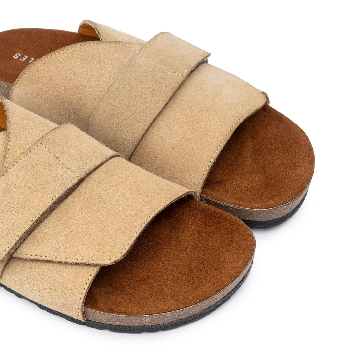 Suede Strap Slide — Beige