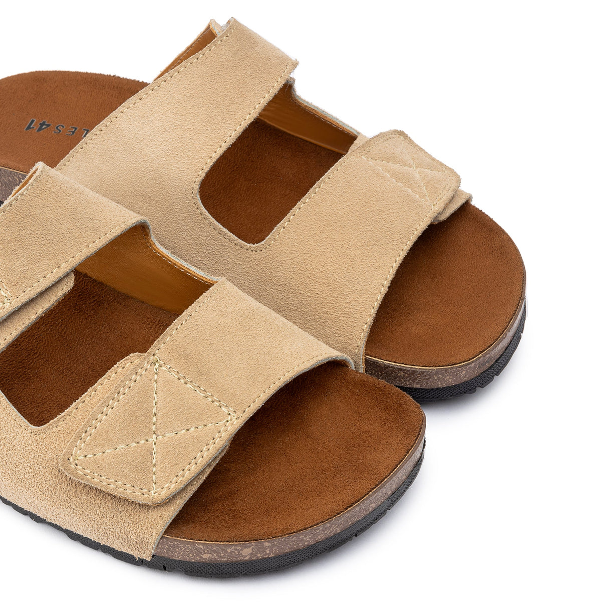 Double Leather Soft Footbed Sandal — Beige