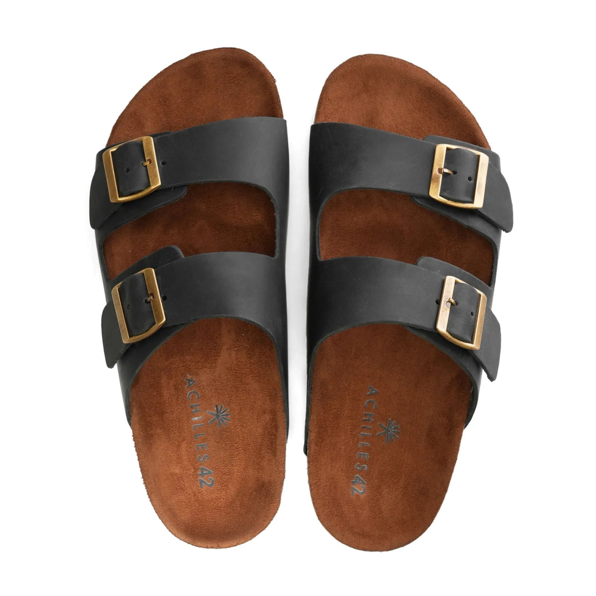Leather Double-Buckle Slide — Black