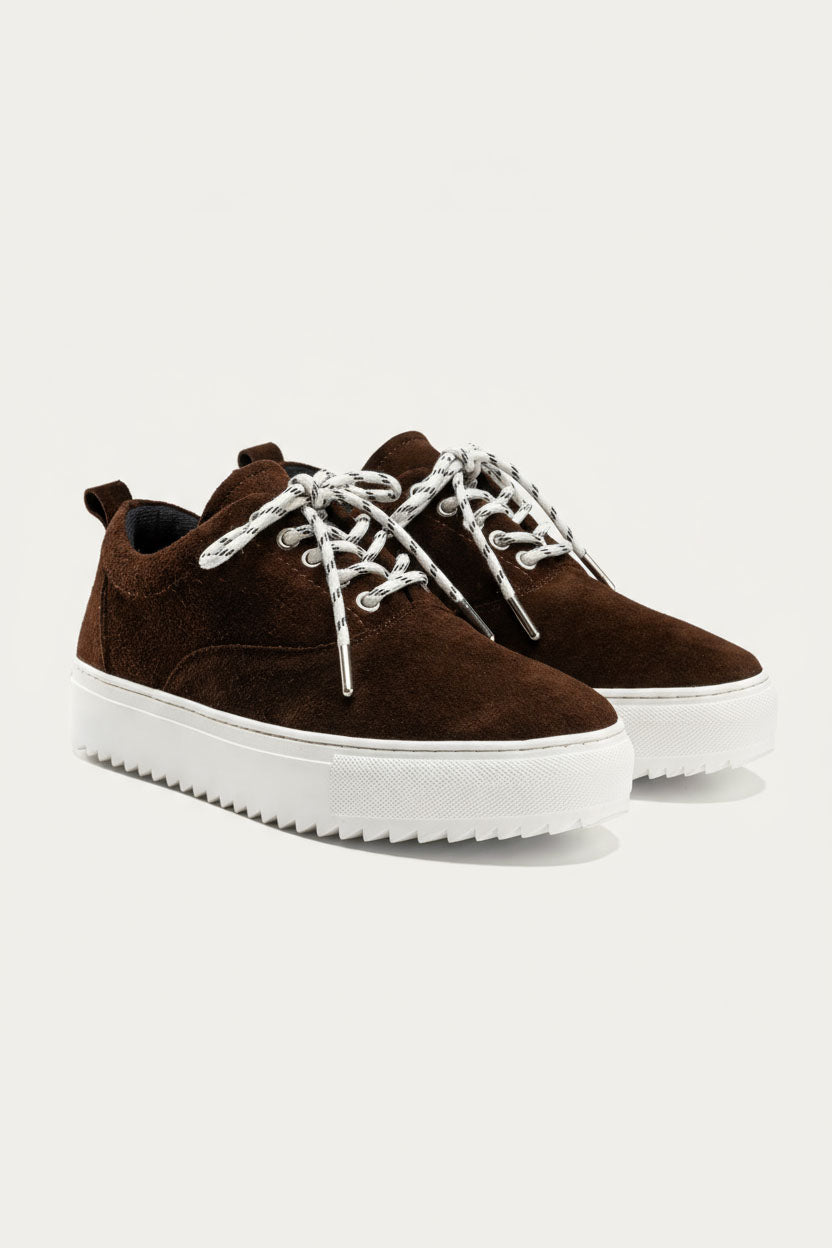 Suede Lace-Up Sneaker — Brown & White
