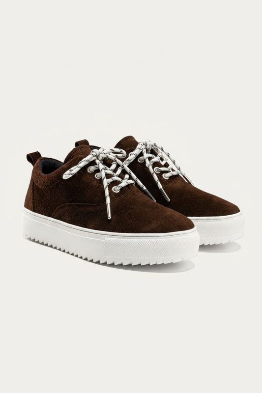 Suede Lace-Up Sneaker — Brown & White