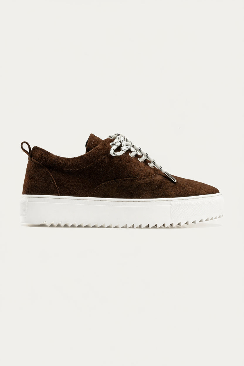 Suede Lace-Up Sneaker — Brown & White