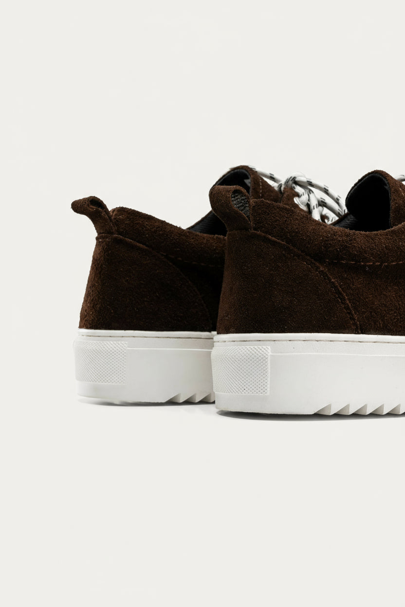 Suede Lace-Up Sneaker — Brown & White