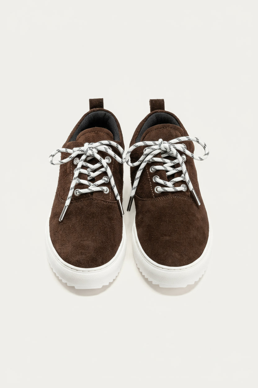 Suede Lace-Up Sneaker — Brown & White