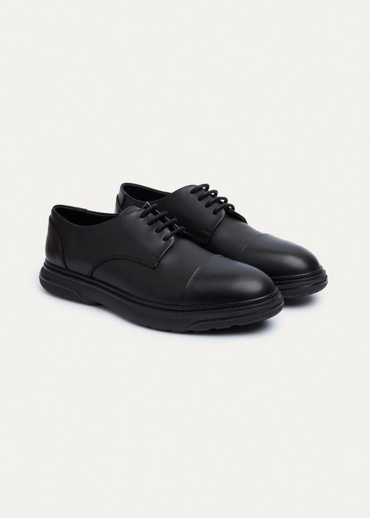 Leather Cap-Toe Oxford — Black