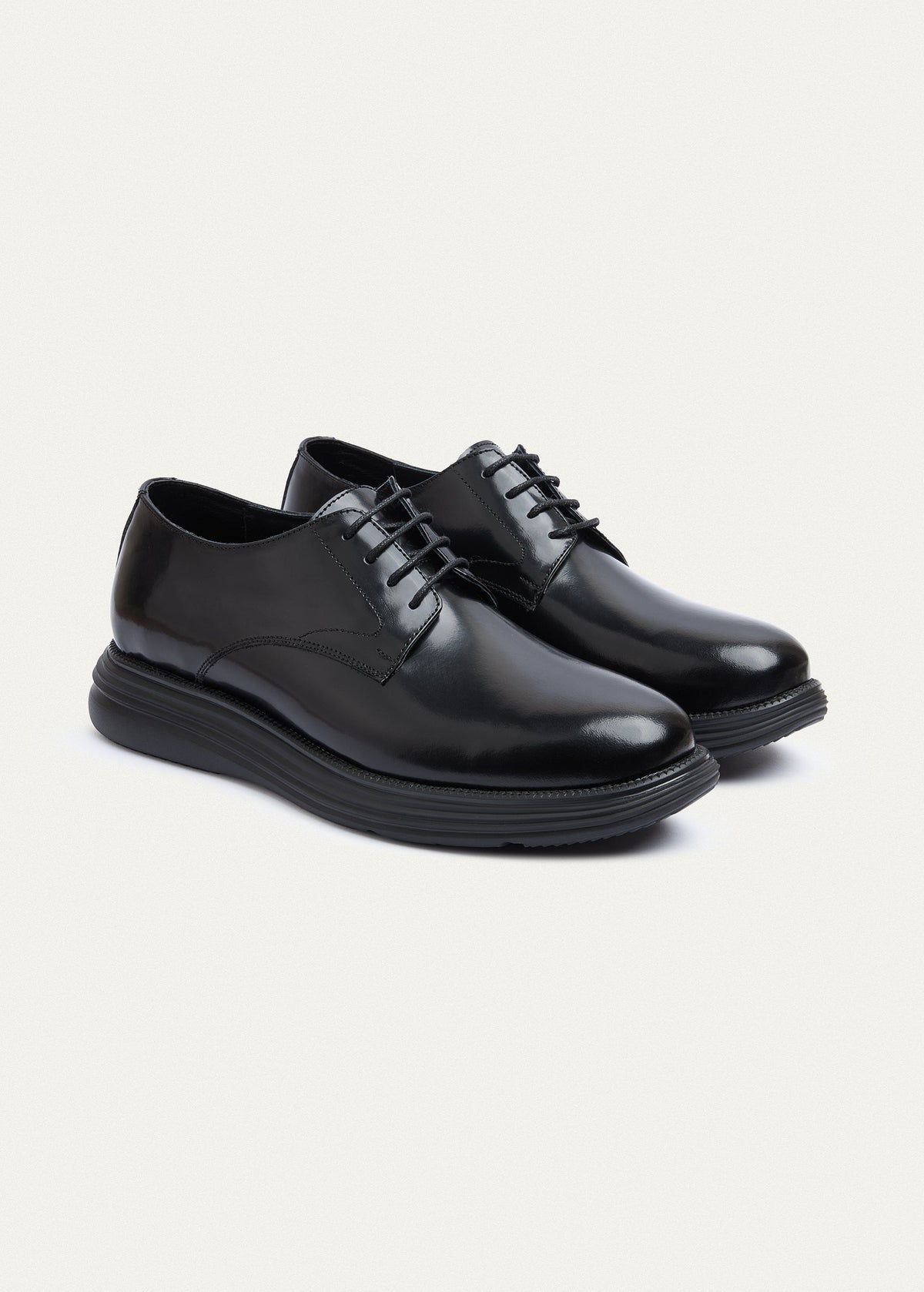 Plain-Toe Patent Lace-Up — Black