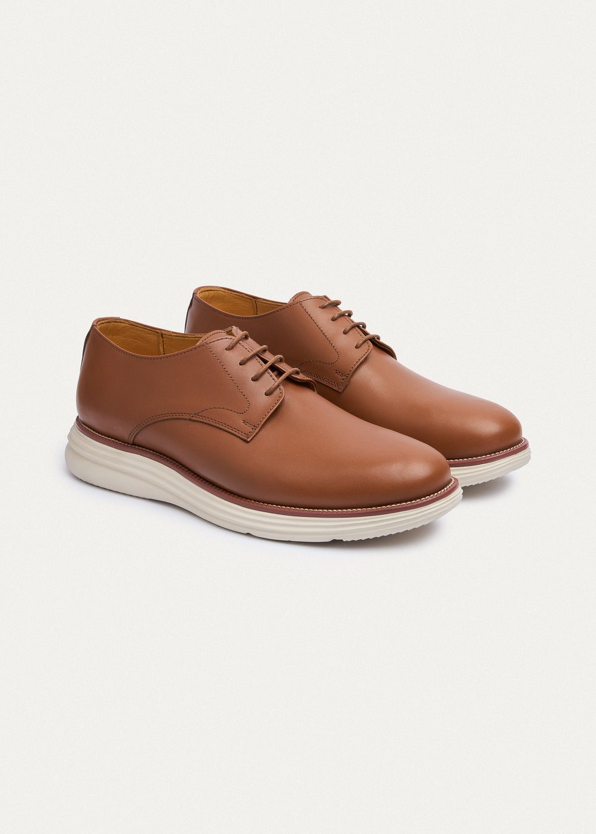 Plain-Toe Leather Lace-Up — Camel