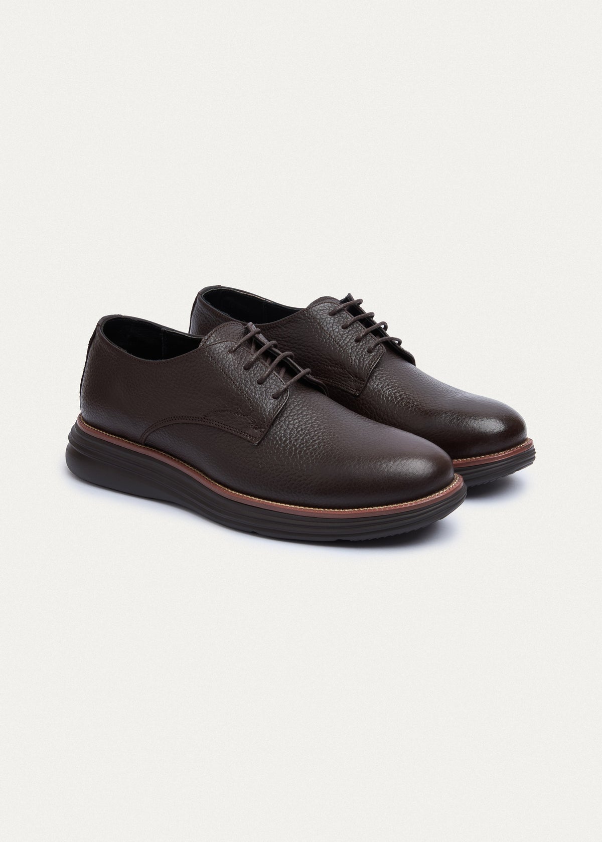 Plain-Toe Leather Lace-Up — Brown