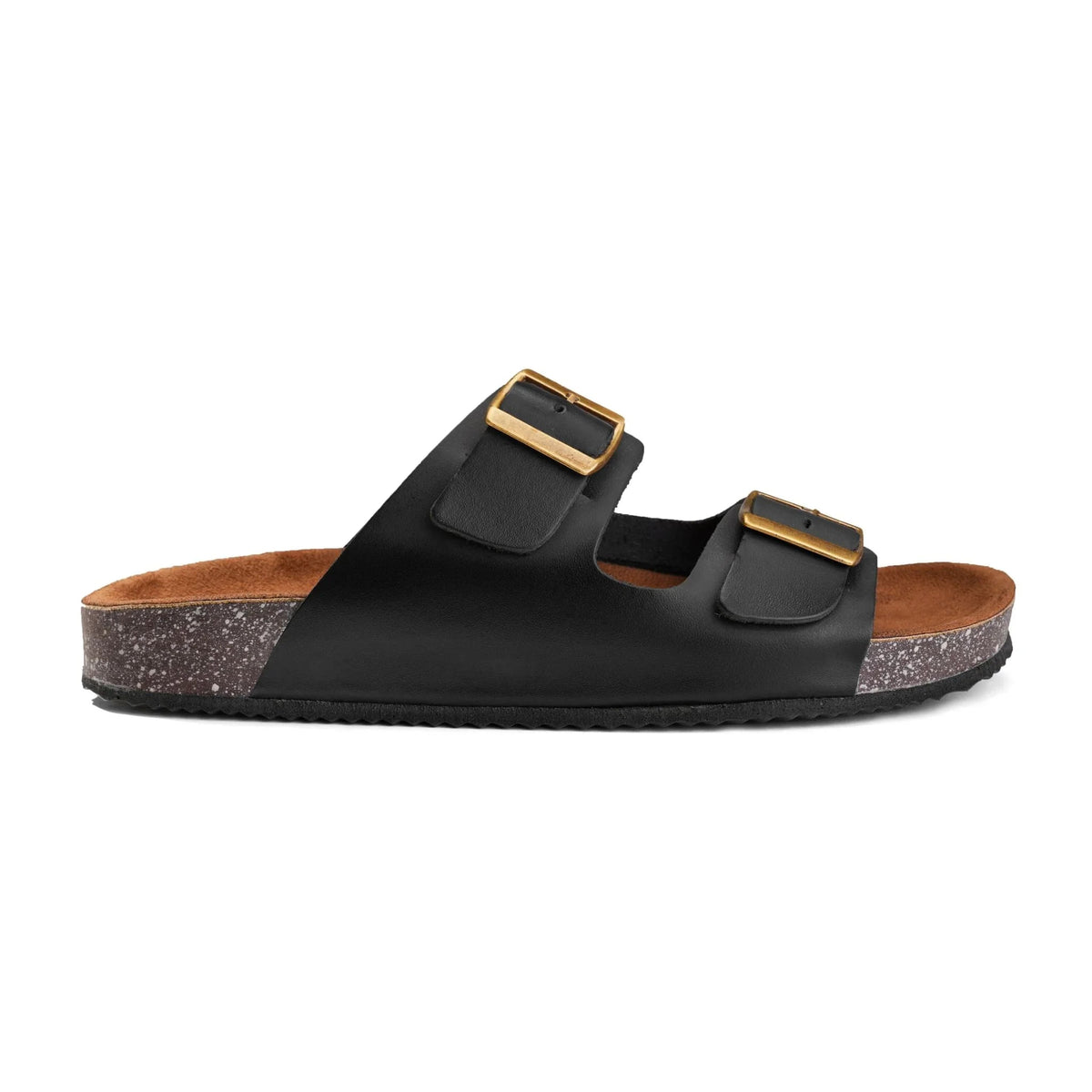 Leather Double-Buckle Slide — Black