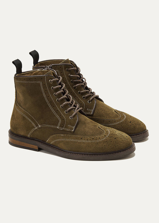 Leather Lace-Up Half Boot — Olive
