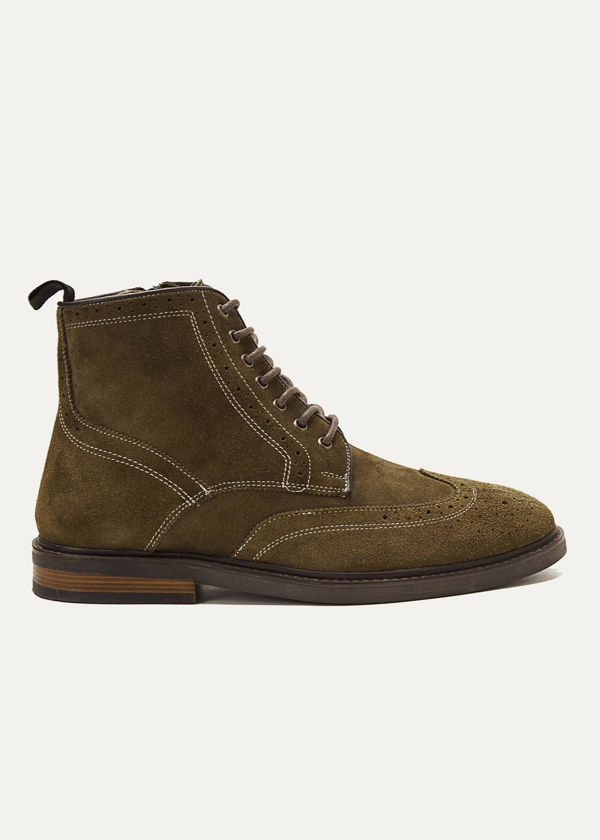 Leather Lace-Up Half Boot — Olive