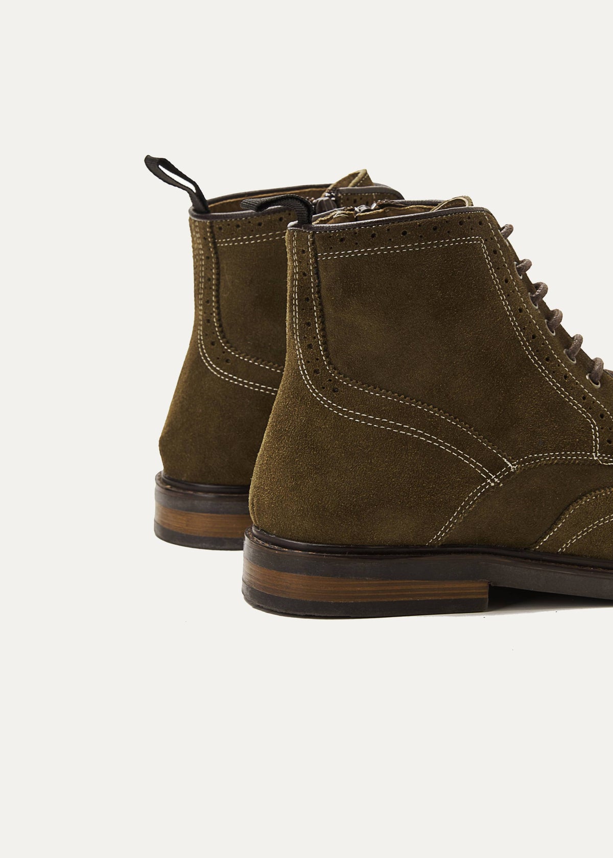 Leather Lace-Up Half Boot — Olive