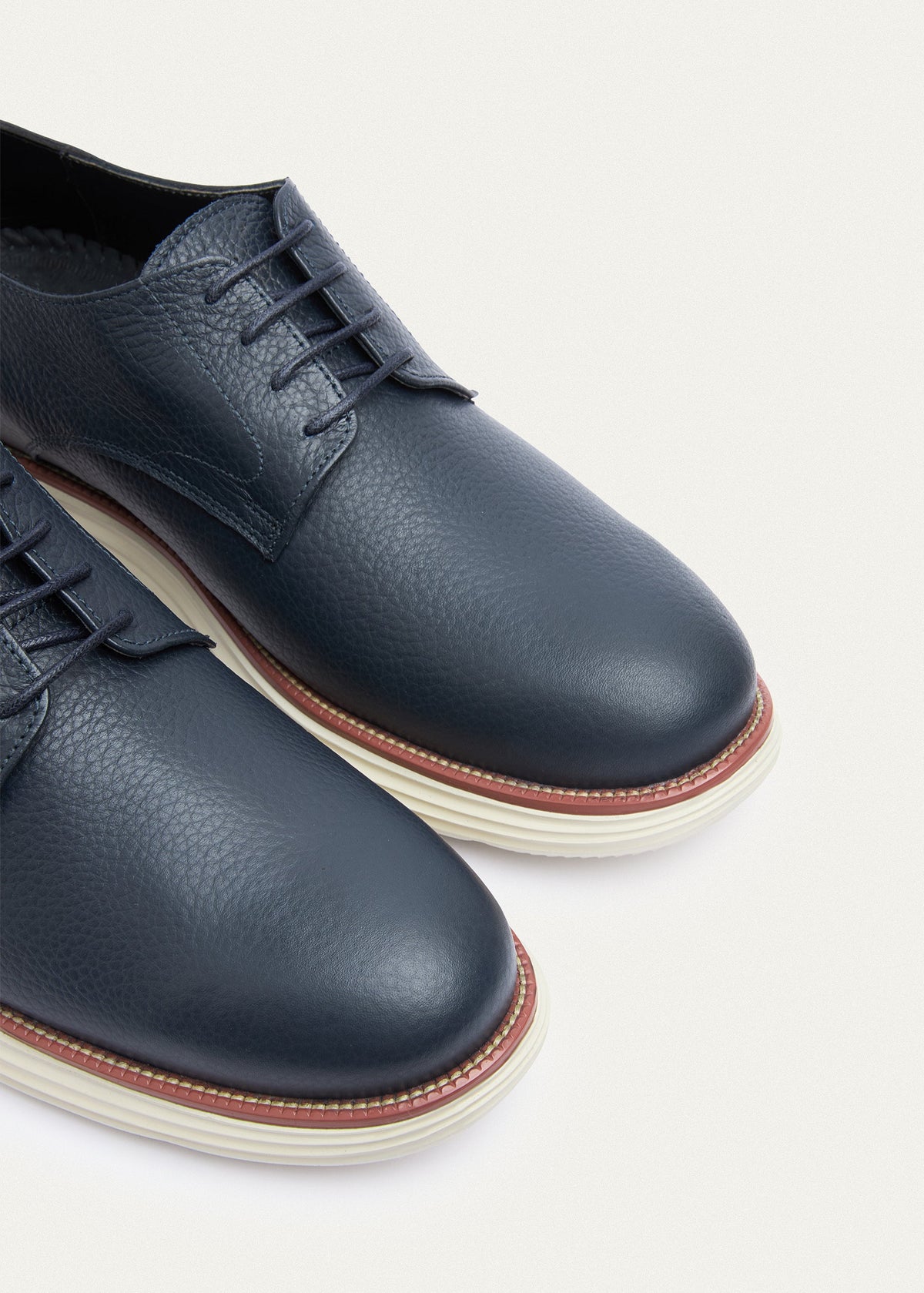Plain-Toe Leather Lace-Up II — Navy Blue