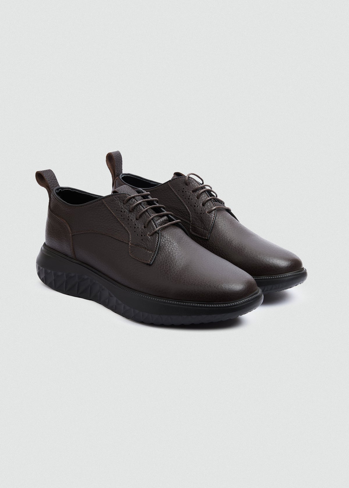 Pebbled Leather Lace-Up — Brown