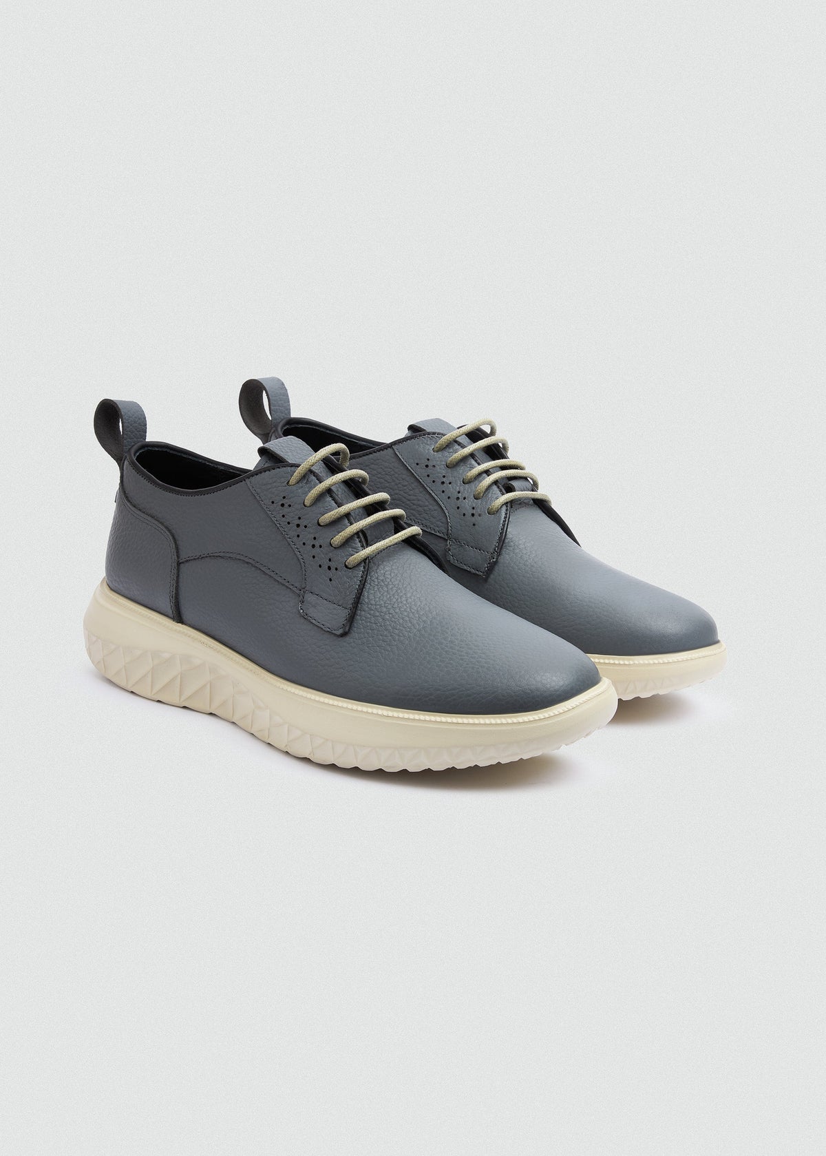 Pebbled Leather Lace-Up — Grey