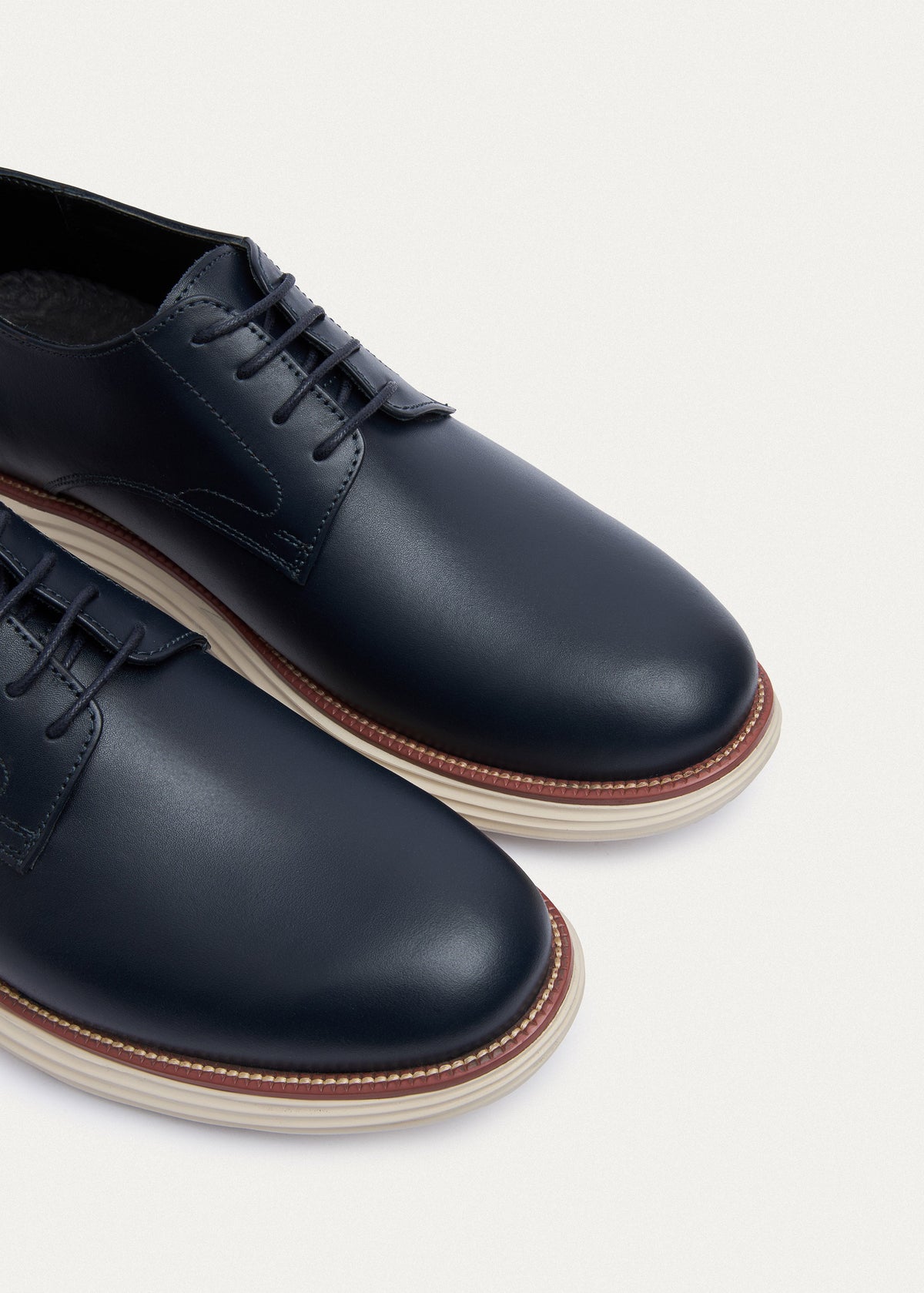 Plain-Toe Leather Lace-Up — Navy Blue