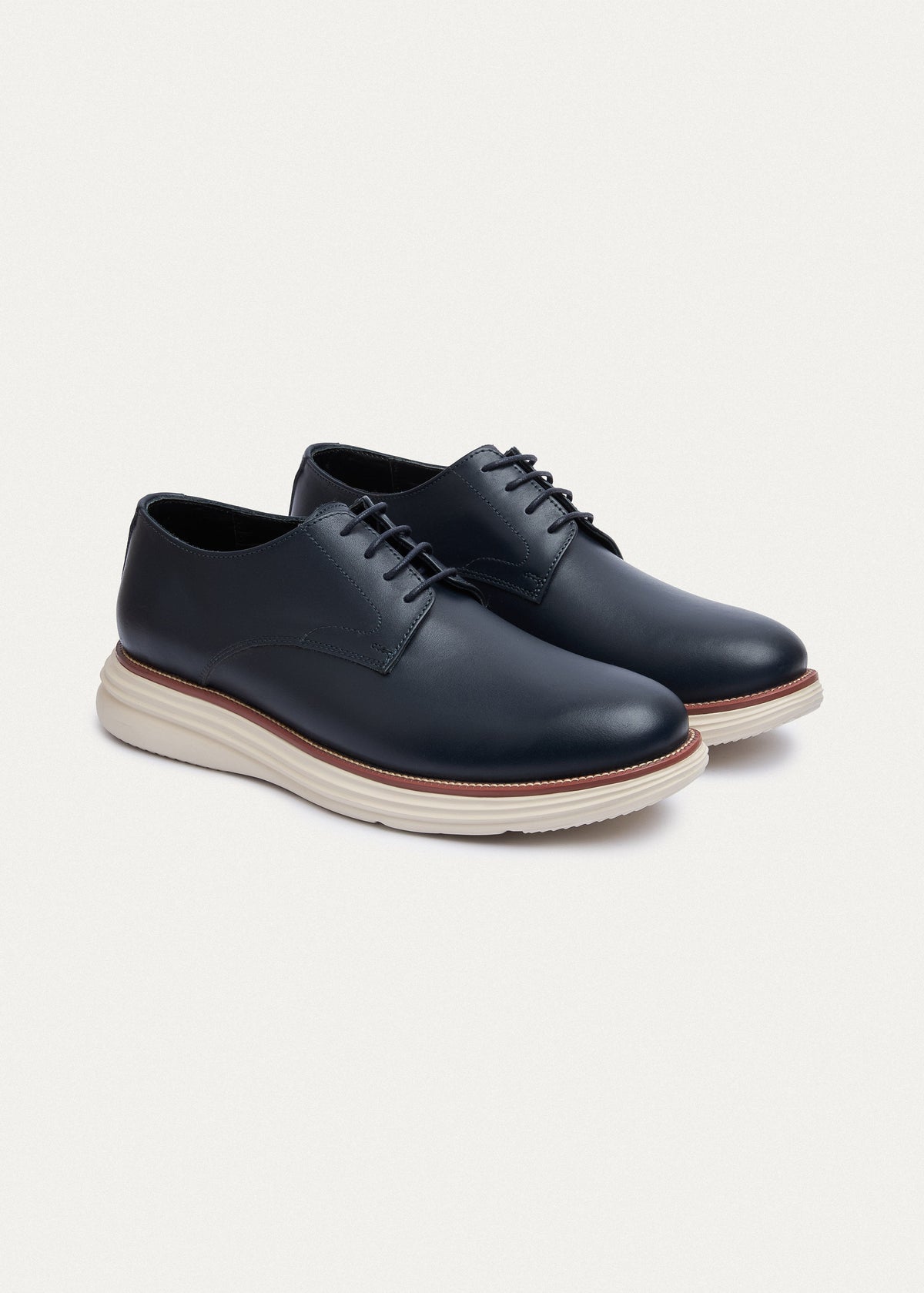 Plain-Toe Leather Lace-Up — Navy Blue