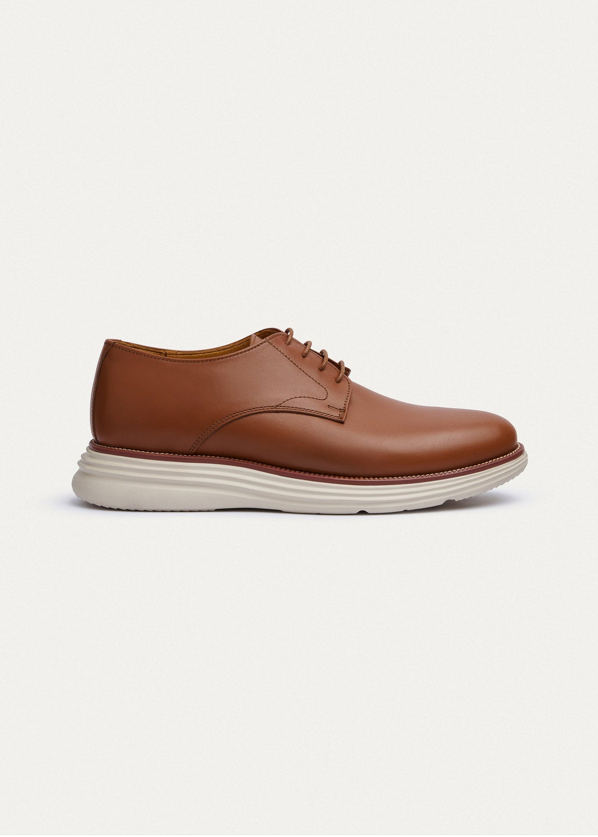 Plain-Toe Leather Lace-Up — Camel