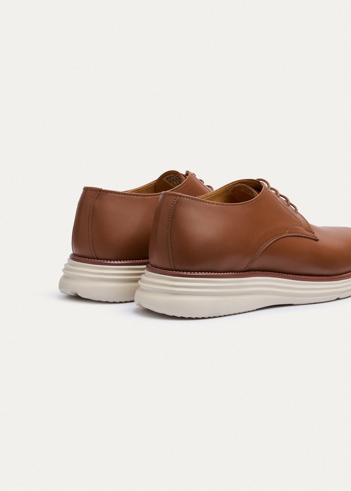 Plain-Toe Leather Lace-Up — Camel