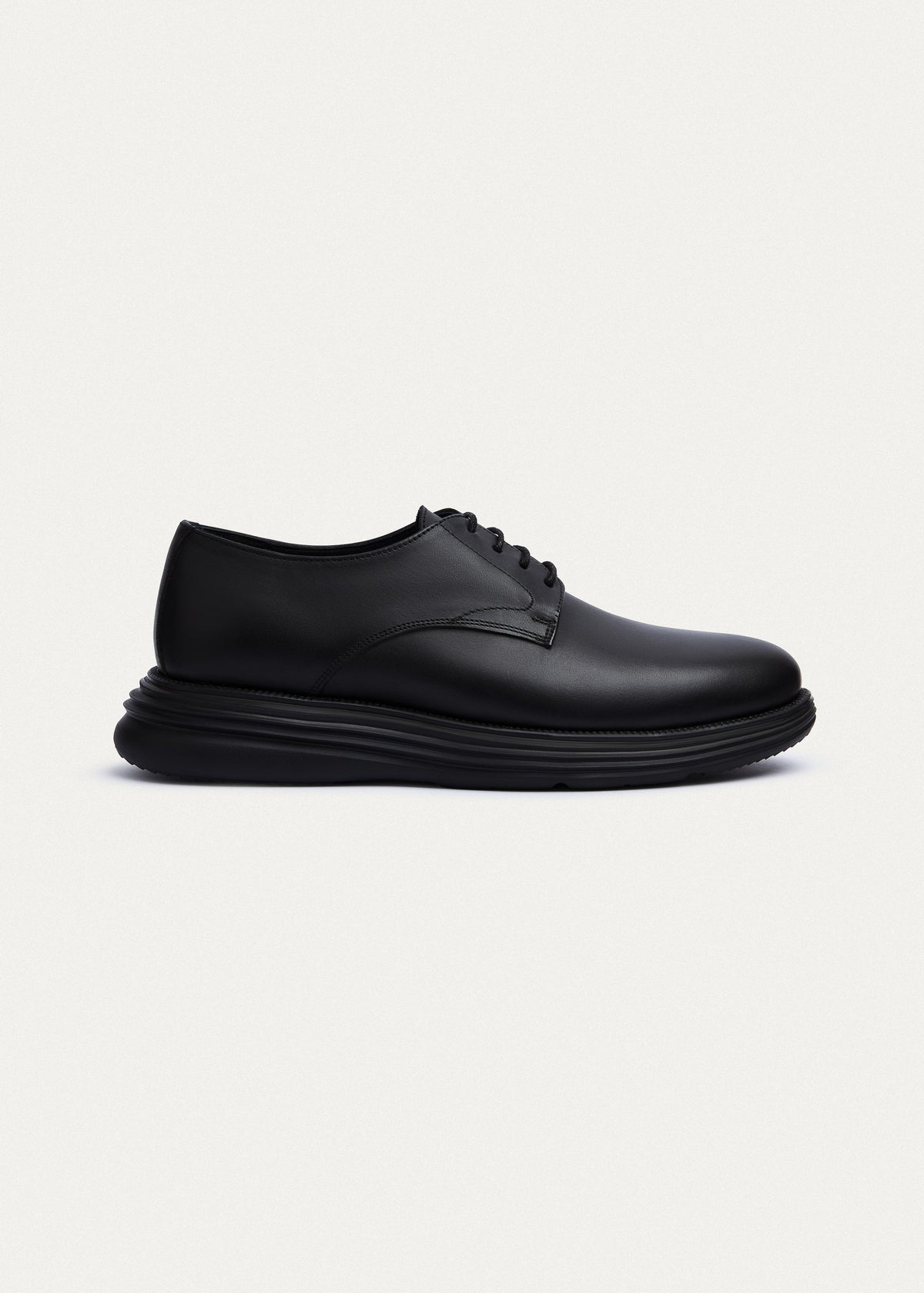 Plain-Toe Leather Lace-Up II — Black
