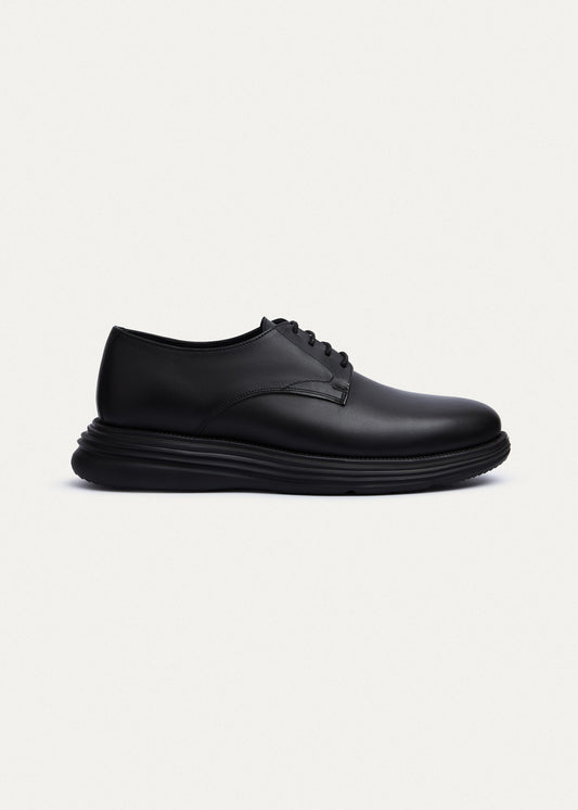 Plain-Toe Leather Lace-Up II — Black