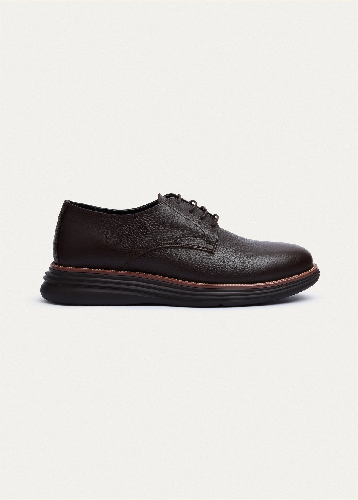Plain-Toe Leather Lace-Up — Brown