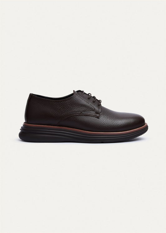 Plain-Toe Leather Lace-Up — Brown