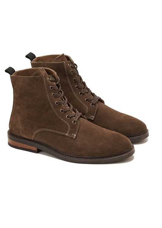 Suede Lace Up Genuine Leather Half Boots — Cafe