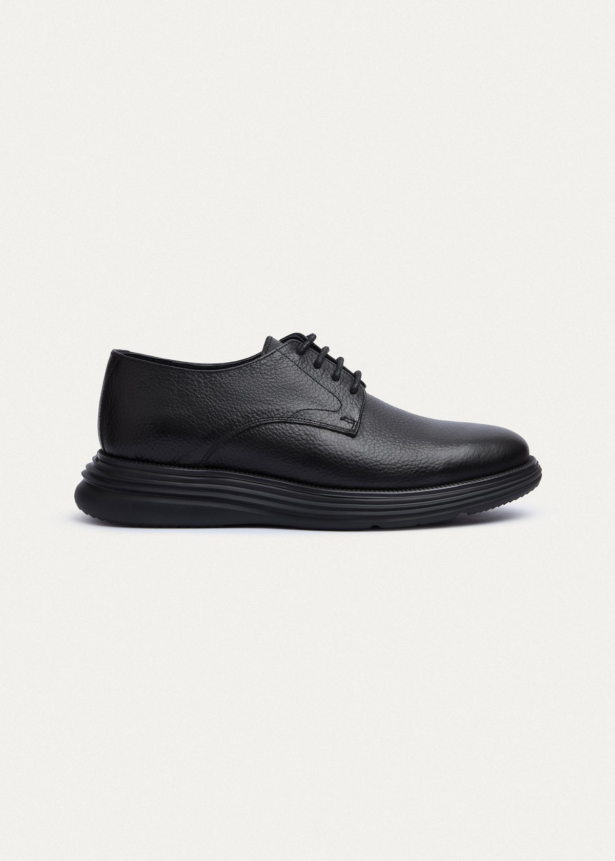 Plain-Toe Leather Lace-Up — Black