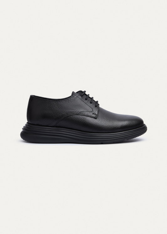 Plain-Toe Leather Lace-Up — Black