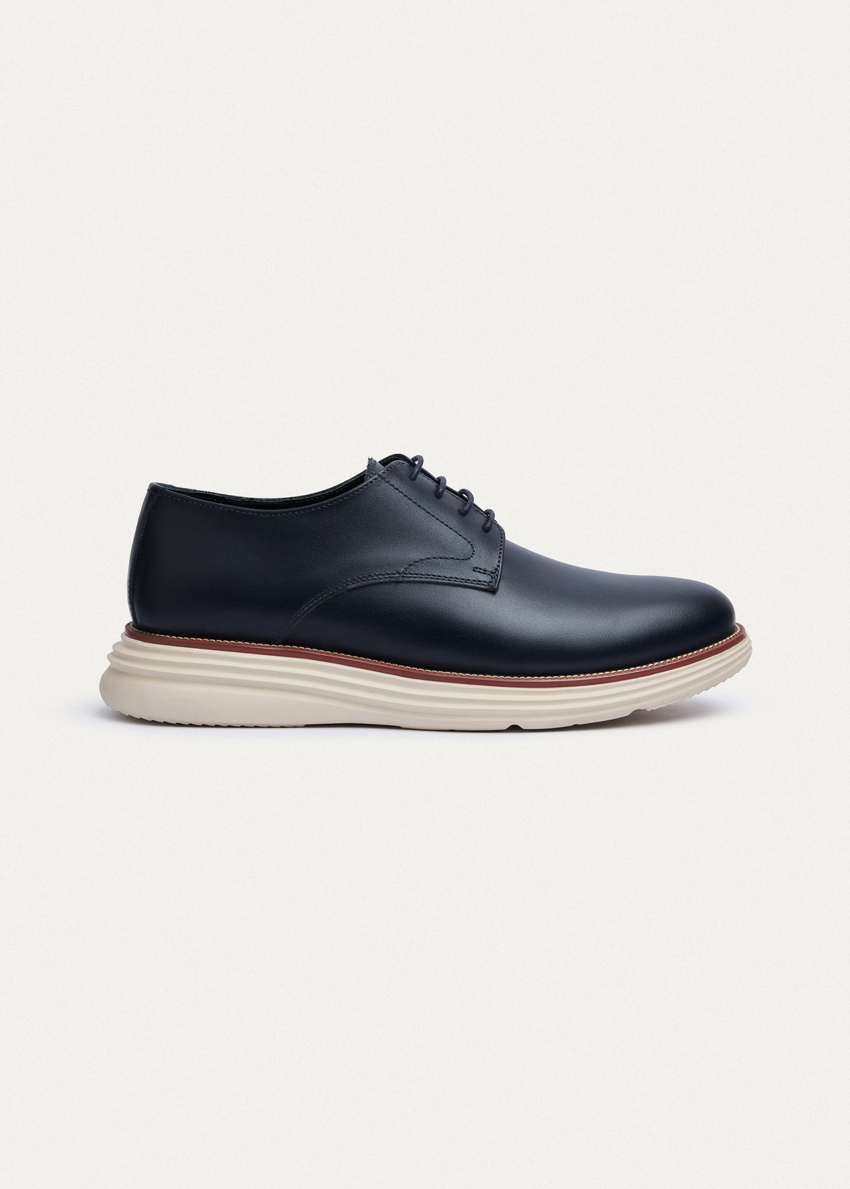 Plain-Toe Leather Lace-Up — Navy Blue