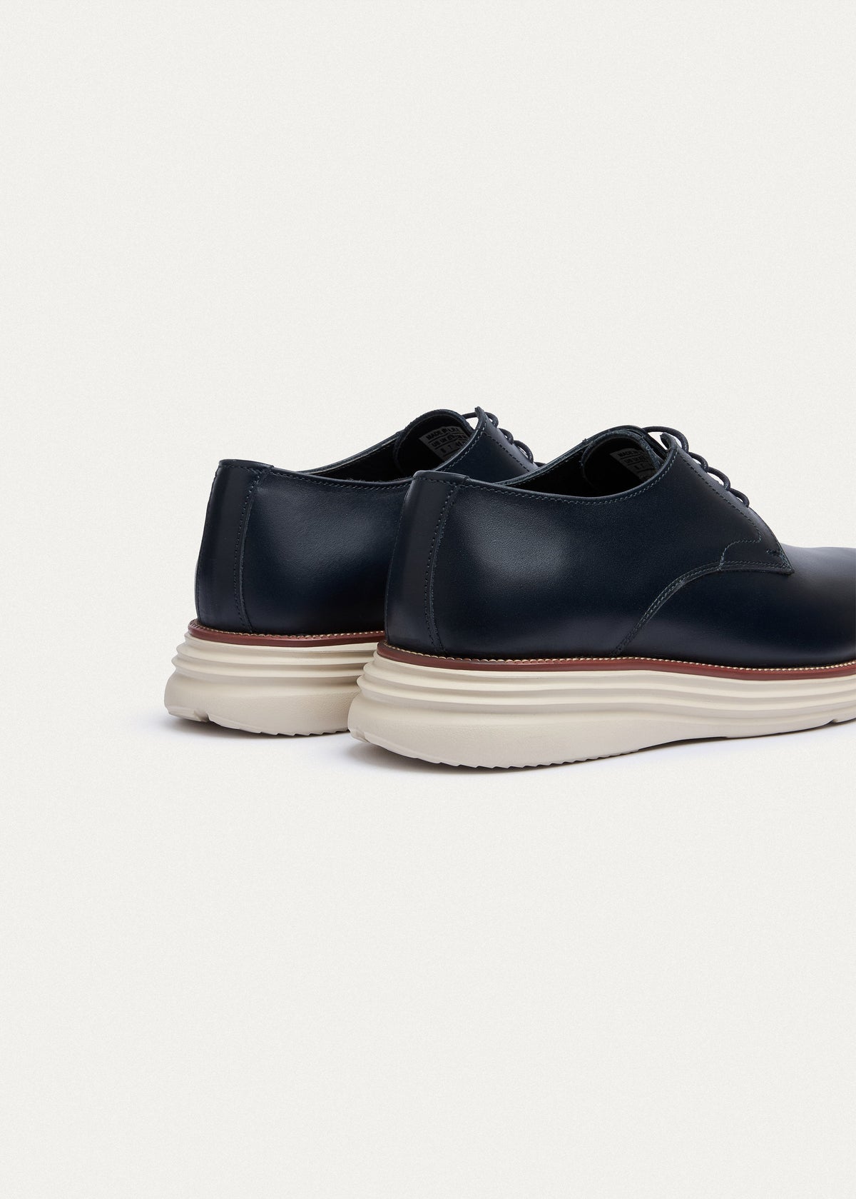 Plain-Toe Leather Lace-Up — Navy Blue