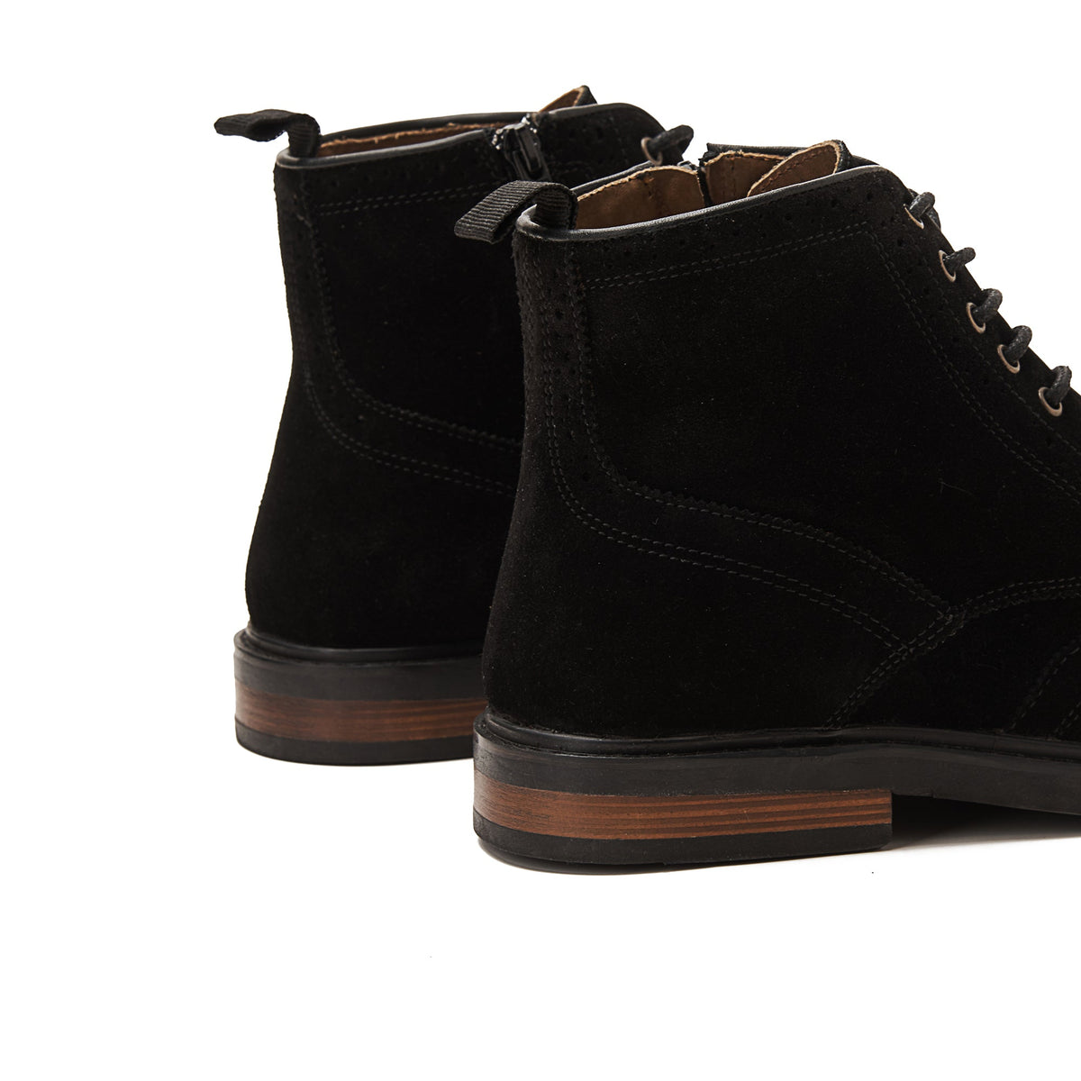 Leather Lace-Up Half Boot — Black