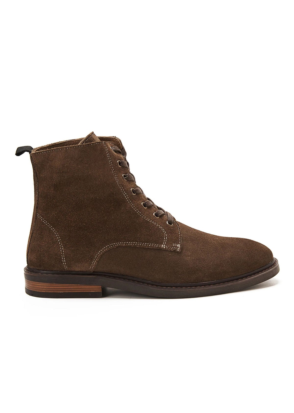Suede Lace Up Genuine Leather Half Boots — Cafe