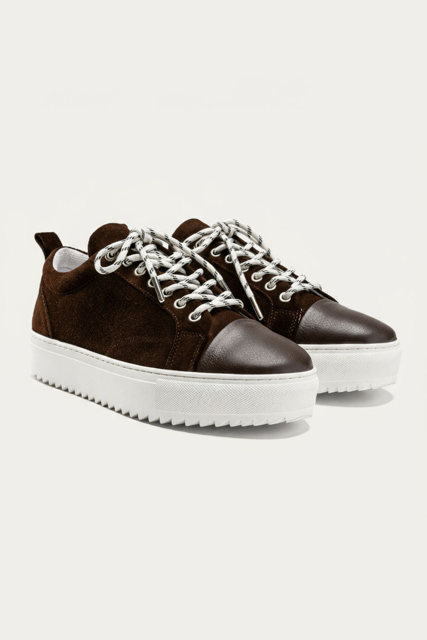 Leather Lace-Up Sneaker — Brown