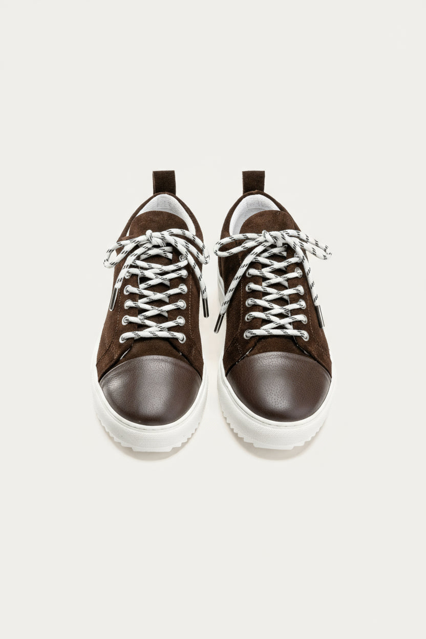 Leather Lace-Up Sneaker — Brown