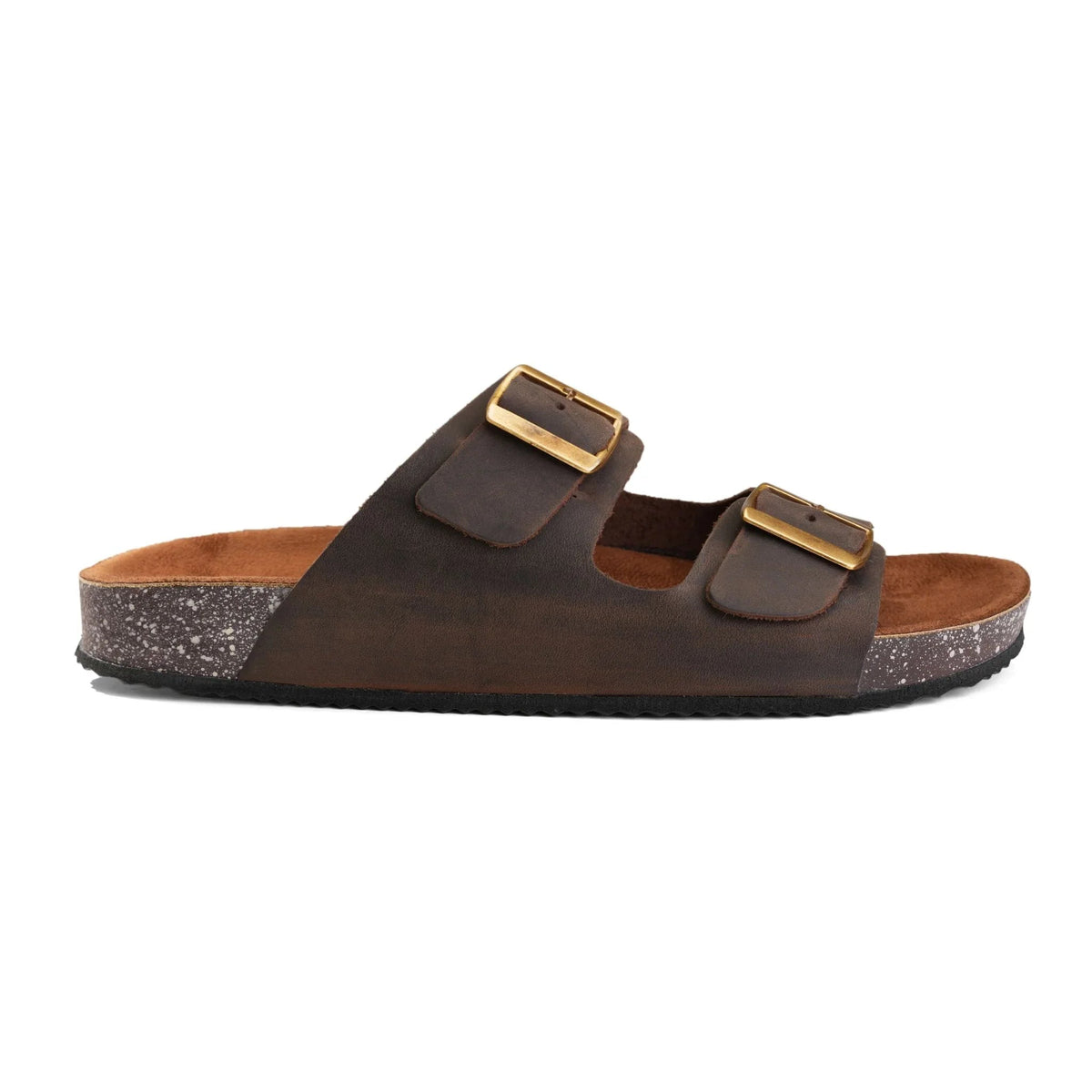 Leather Double-Buckle Slide — Brown