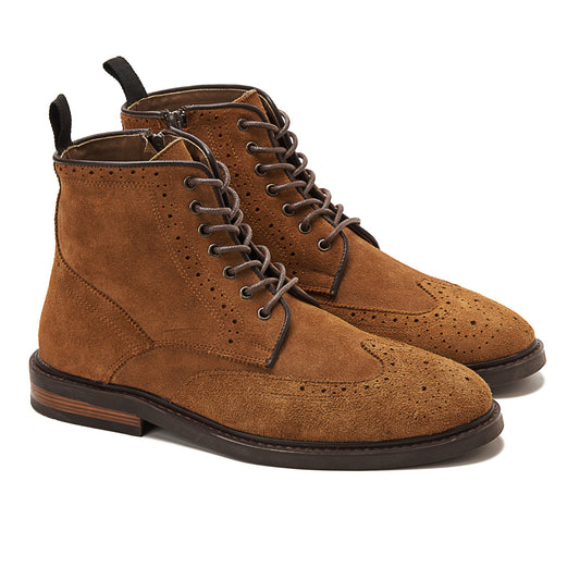 Suede Brogue Genuine Leather Half Boots — Light Brown