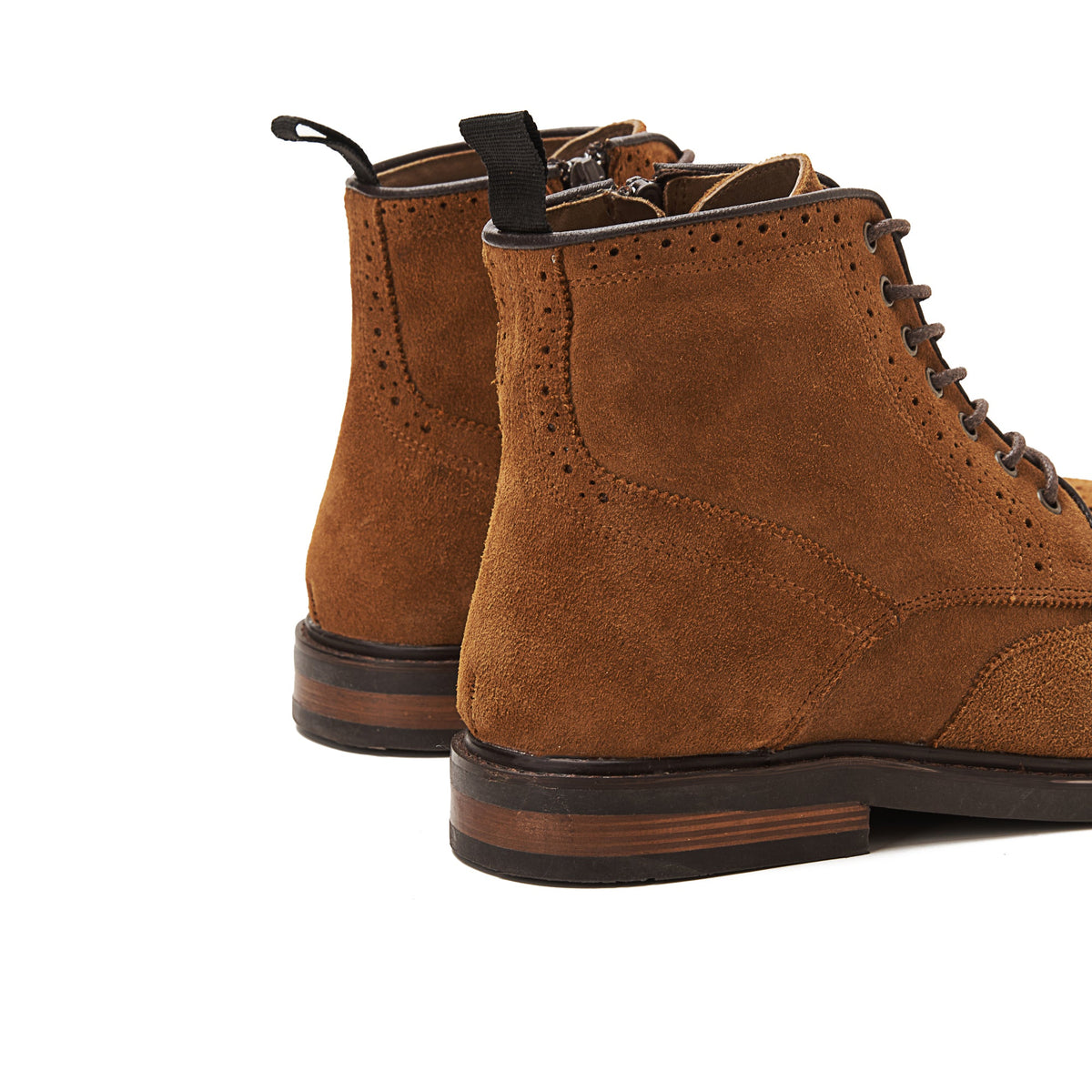 Suede Brogue Genuine Leather Half Boots — Light Brown