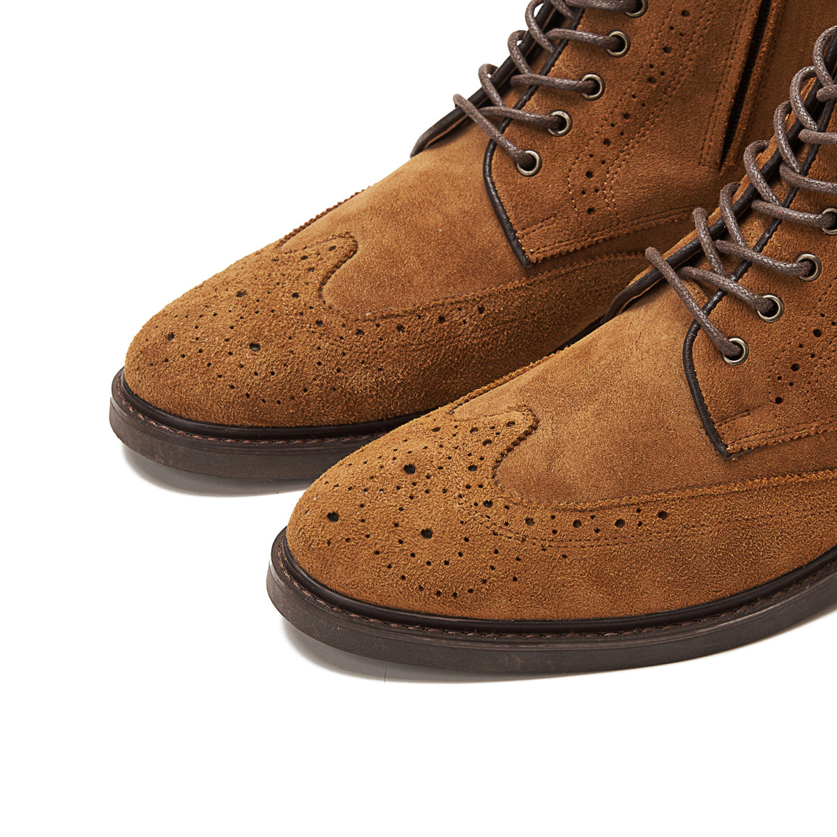 Suede Brogue Genuine Leather Half Boots — Light Brown