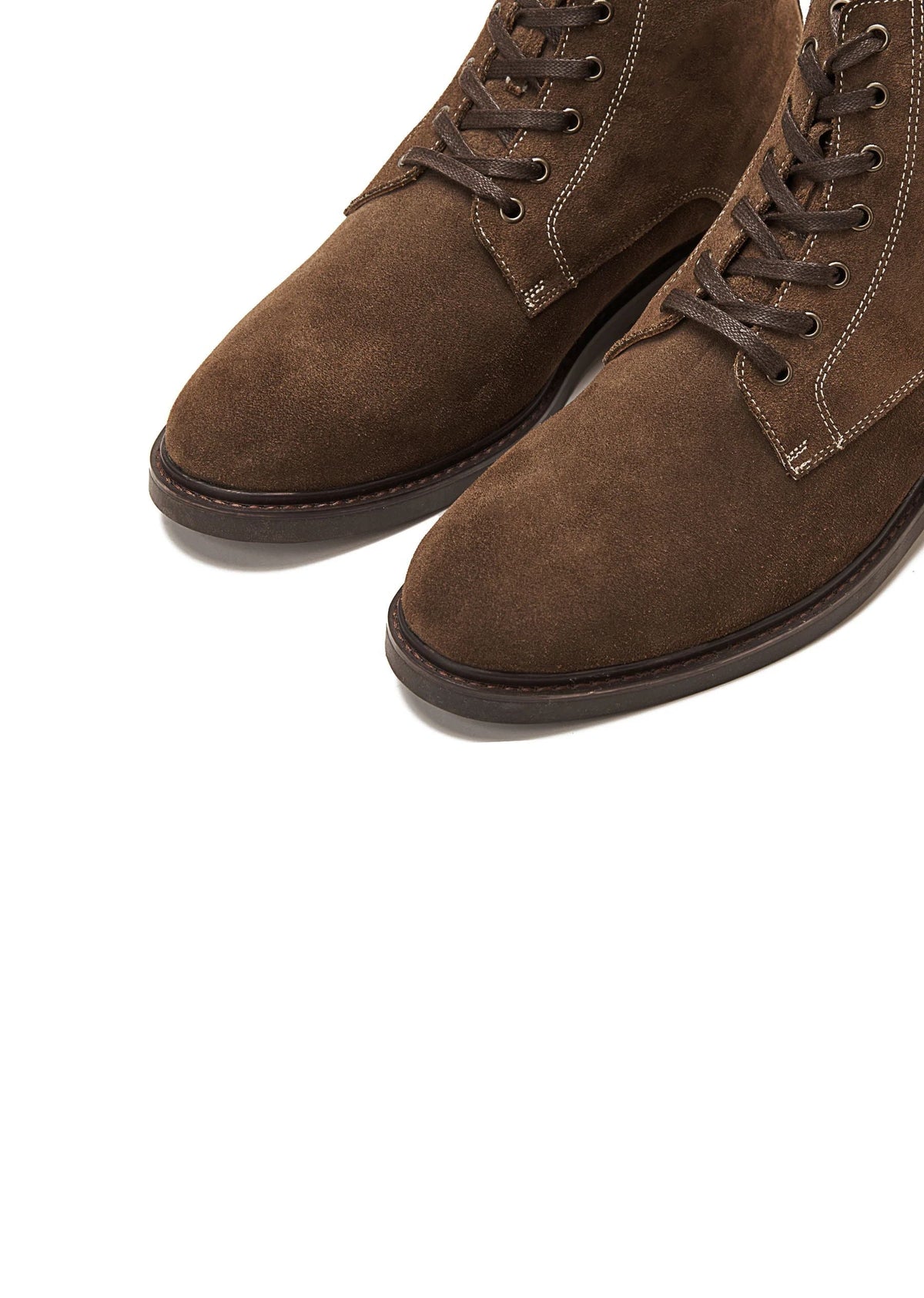 Suede Lace Up Genuine Leather Half Boots — Cafe