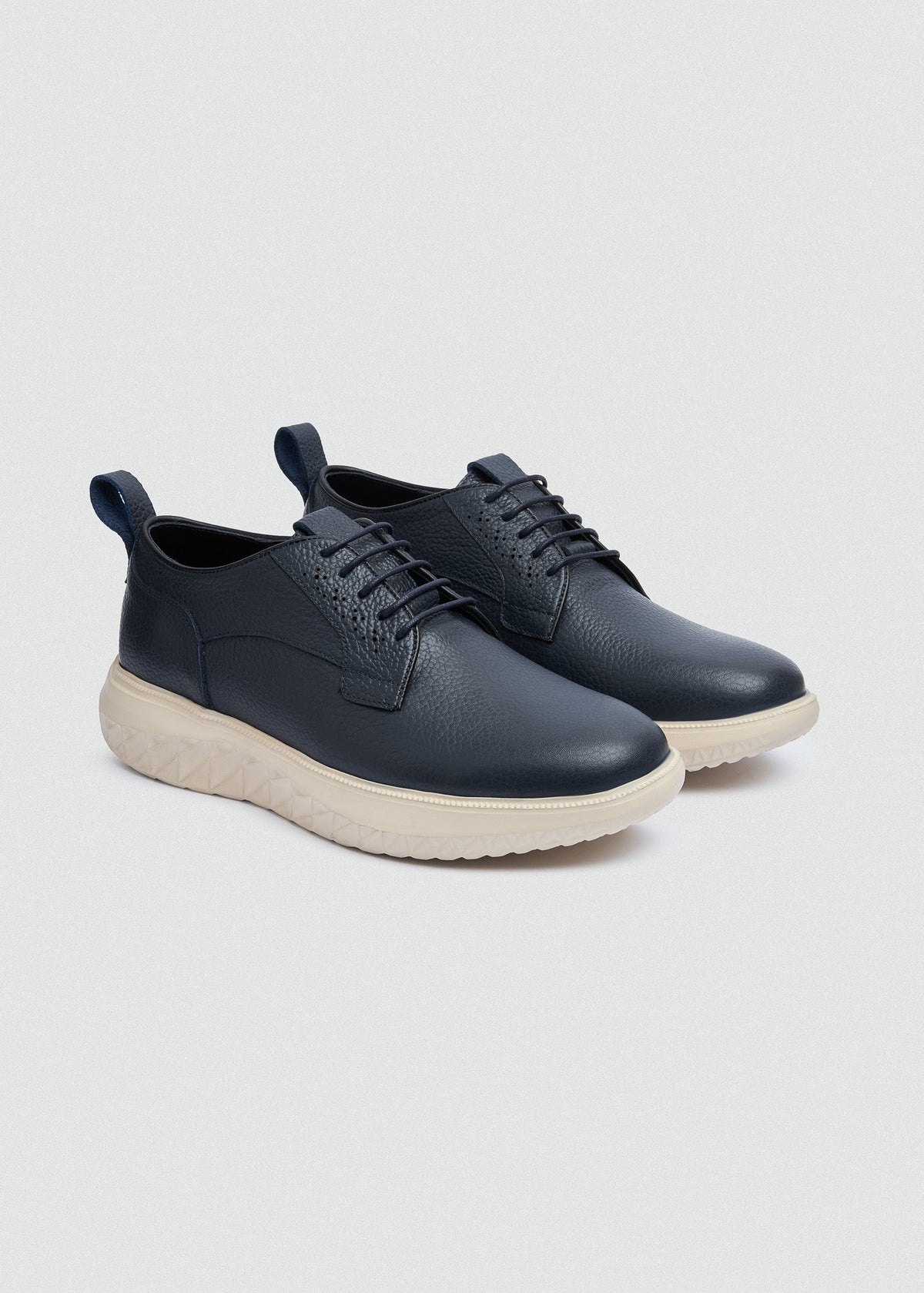 Pebbled Leather Lace-Up — Navy Blue