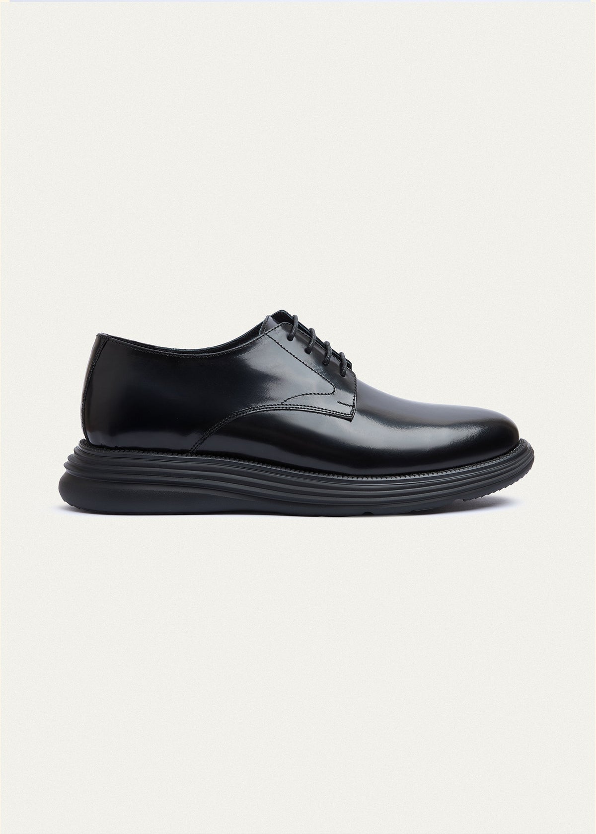Plain-Toe Patent Lace-Up — Black