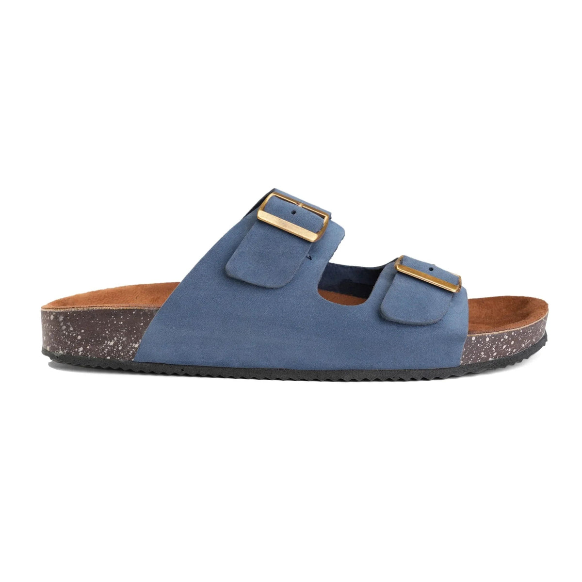 Leather Double-Buckle Slide — Navy