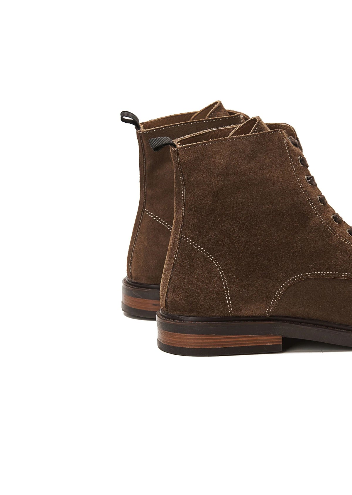 Suede Lace Up Genuine Leather Half Boots — Cafe