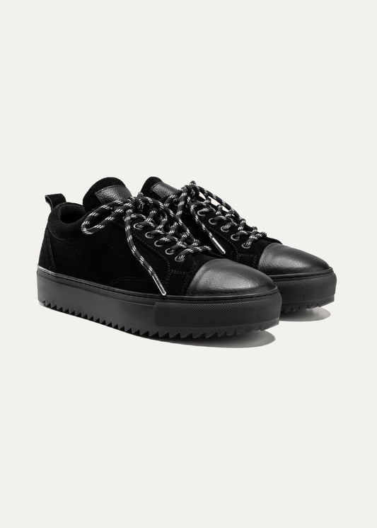 Leather Lace-Up Sneaker — Black