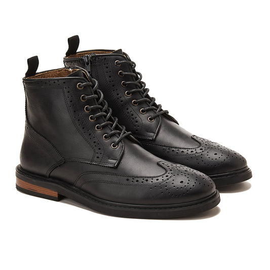 Nappa Brogue Genuine Leather Half Boots — Black